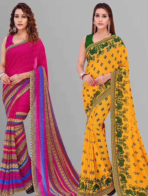 women pack of 2 casual wear combo saree with blouse