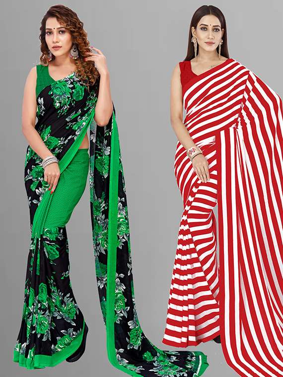 women pack of 2 casual wear combo saree with blouse - 21432889 - Zoom Image - 0