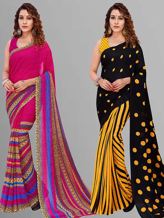 women pack of 2 casual wear combo saree with blouse - 21432890 - Zoom Image - 0