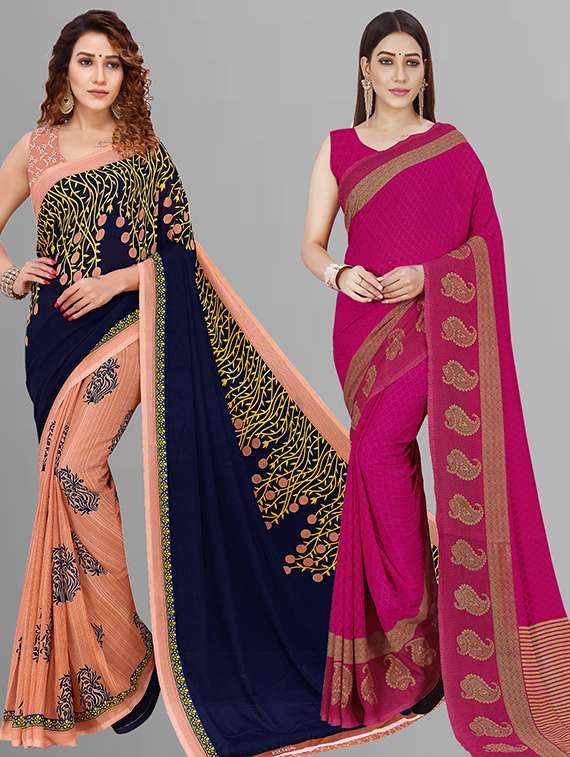 women pack of 2 casual wear combo saree with blouse