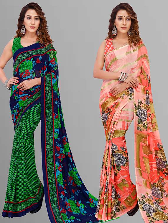 women pack of 2 casual wear combo saree with blouse