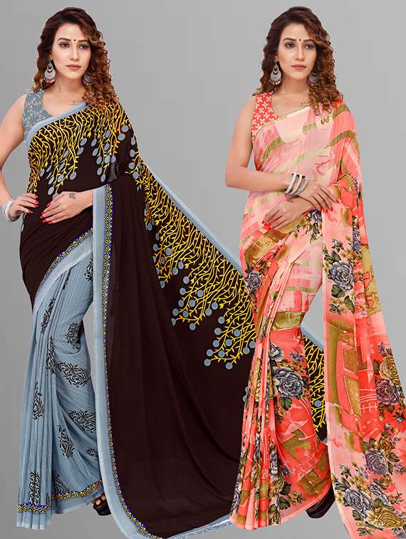 women pack of 2 casual wear combo saree with blouse