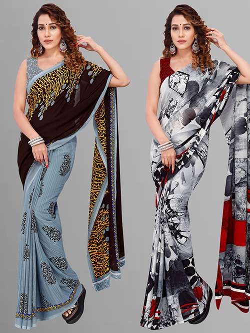 women pack of 2 casual wear combo saree with blouse - 21432917 -  Standard Image - 0