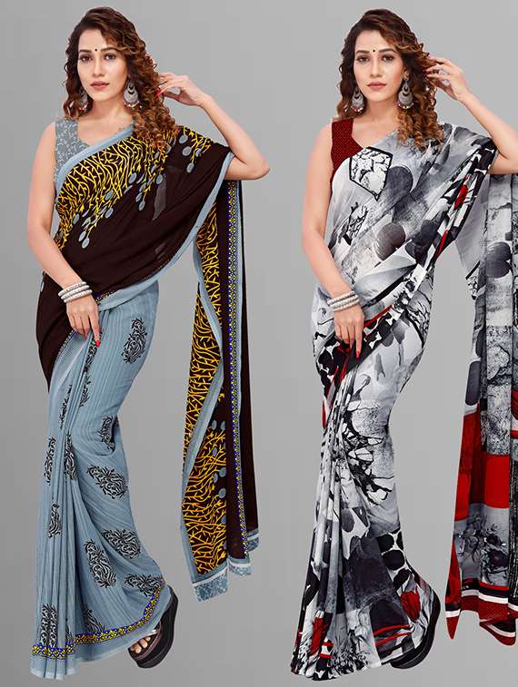 women pack of 2 casual wear combo saree with blouse