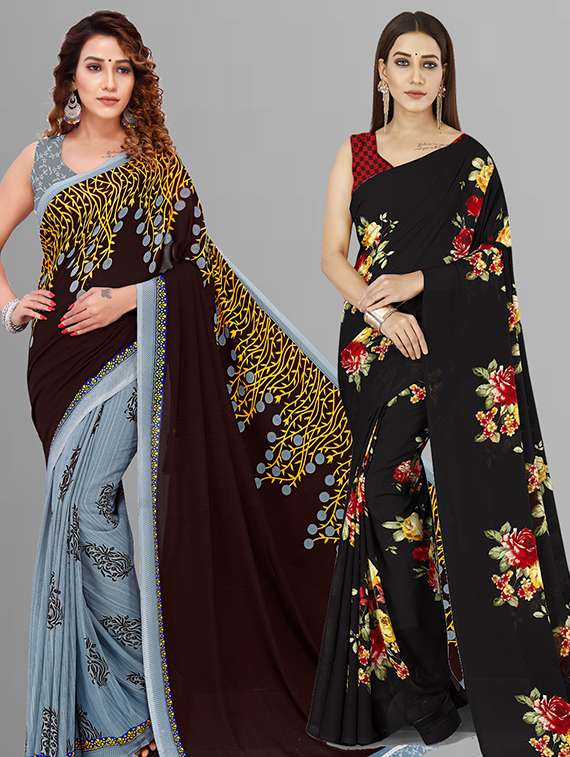 women pack of 2 casual wear combo saree with blouse