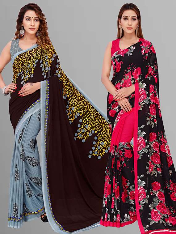 women pack of 2 casual wear combo saree with blouse