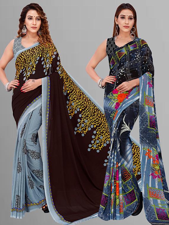 women pack of 2 casual wear combo saree with blouse - 21432931 - Zoom Image - 0