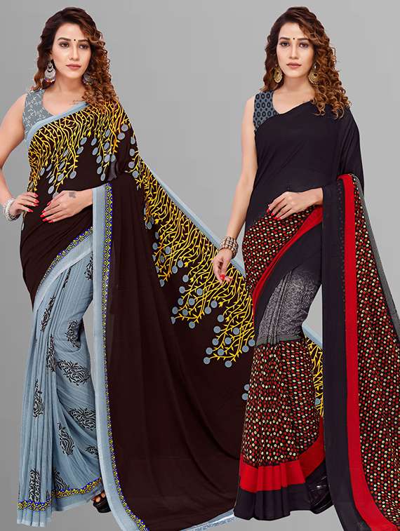women pack of 2 casual wear combo saree with blouse