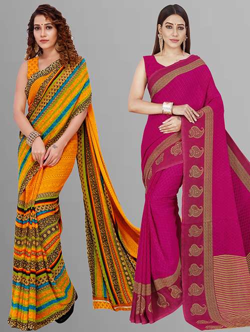 women pack of 2 casual wear combo saree with blouse - 21432942 -  Standard Image - 0
