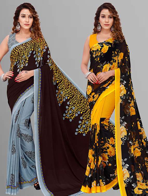 women pack of 2 casual wear combo saree with blouse