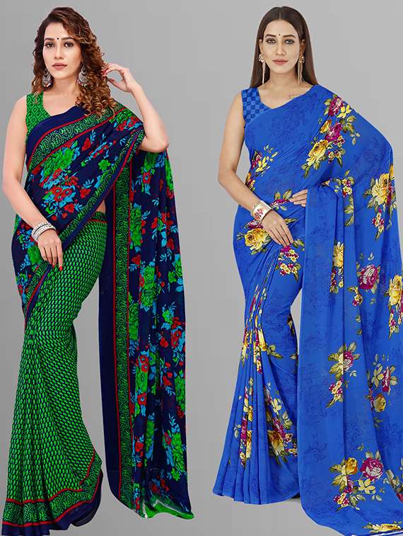 women pack of 2 casual wear combo saree with blouse