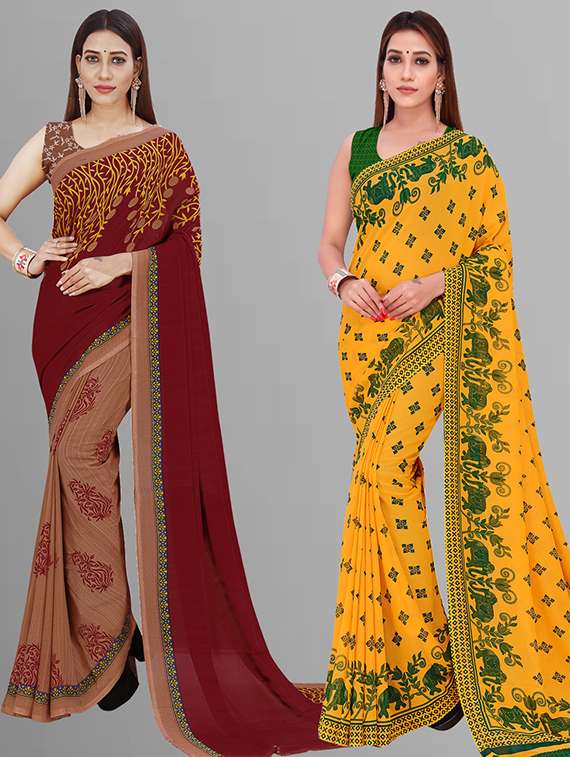 women pack of 2 casual wear combo saree with blouse