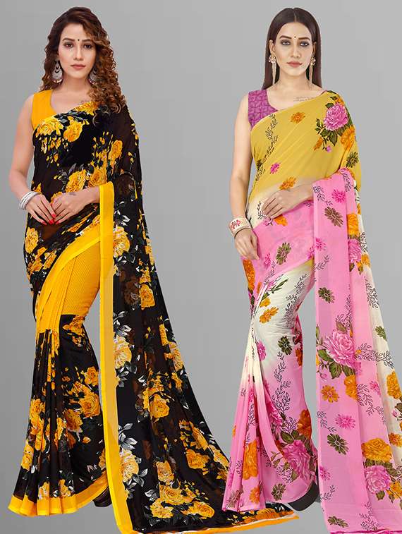 women pack of 2 casual wear combo saree with blouse