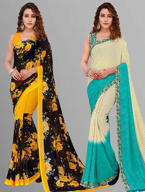 women pack of 2 casual wear combo saree with blouse - 21432957 -  Standard Image - 0