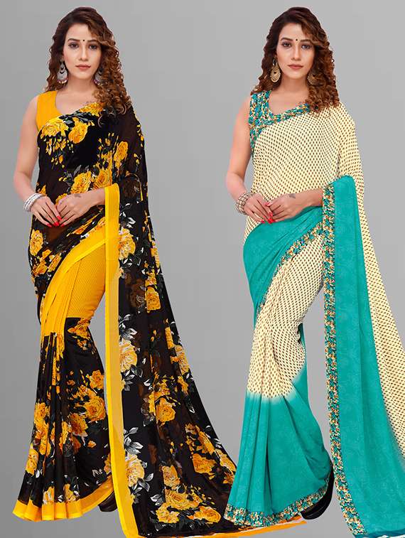 women pack of 2 casual wear combo saree with blouse