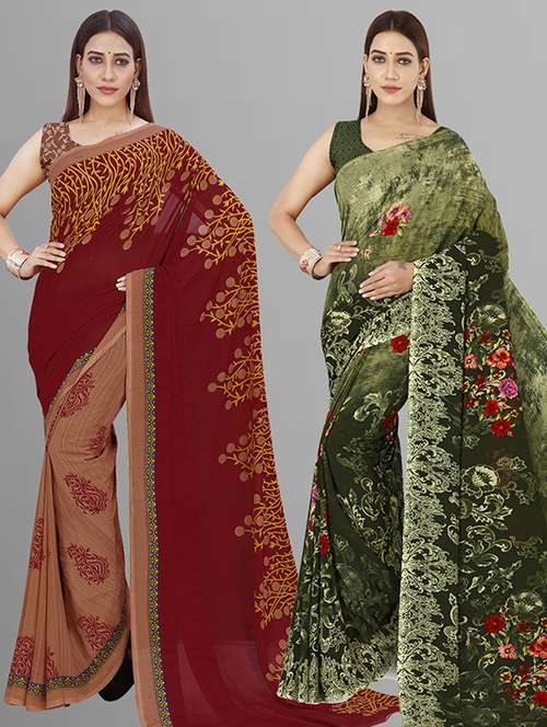 women pack of 2 casual wear combo saree with blouse - 21432973 -  Standard Image - 0