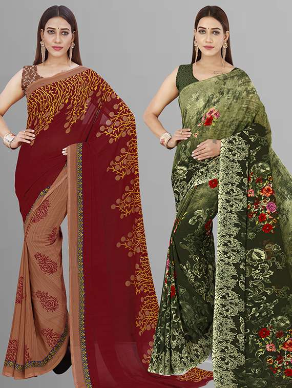 women pack of 2 casual wear combo saree with blouse