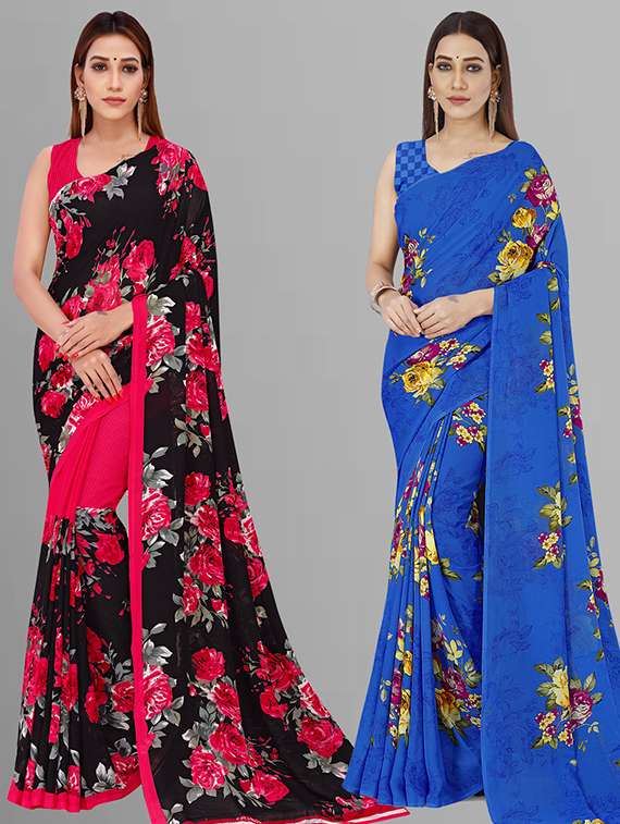 women pack of 2 casual wear combo saree with blouse