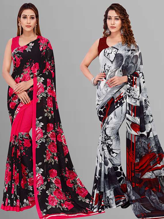women pack of 2 casual wear combo saree with blouse