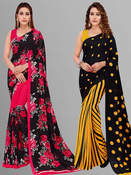 women pack of 2 casual wear combo saree with blouse - 21432986 -  Standard Image - 0