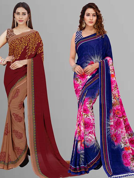 women pack of 2 casual wear combo saree with blouse