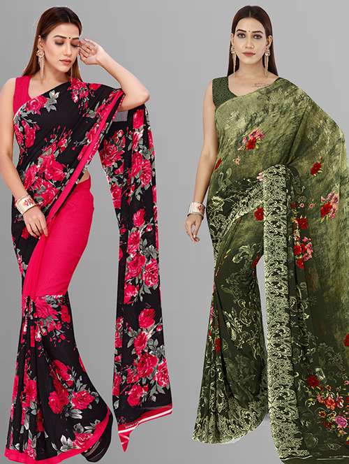 women pack of 2 casual wear combo saree with blouse - 21432992 -  Standard Image - 0