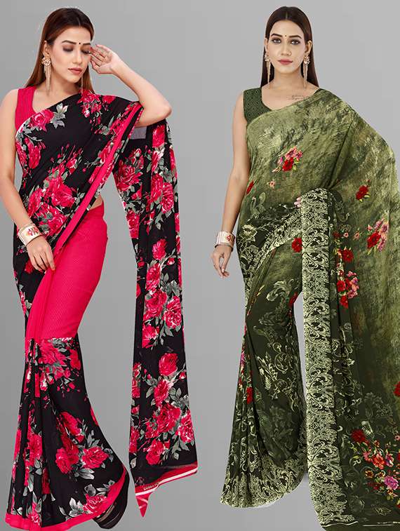 women pack of 2 casual wear combo saree with blouse