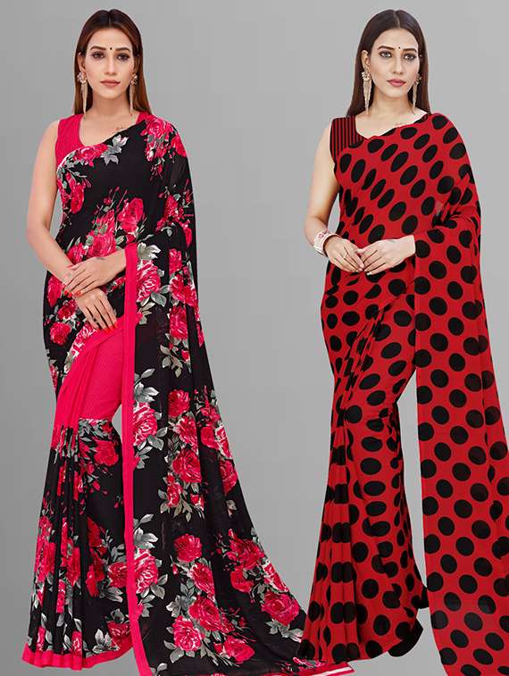 women pack of 2 casual wear combo saree with blouse