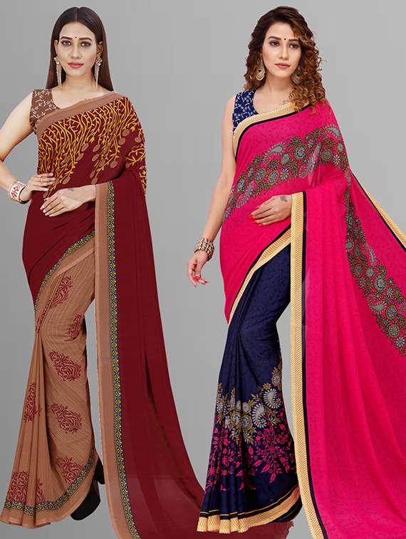 women pack of 2 casual wear combo saree with blouse
