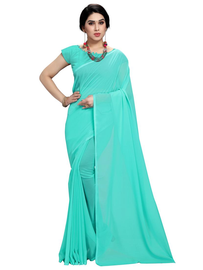 sea green plain saree with blouse - 21433028 - Zoom Image - 0