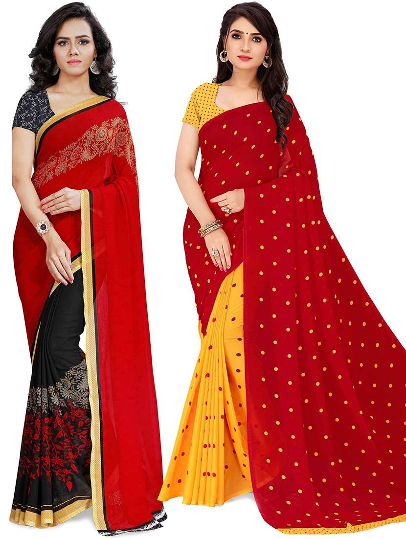 women pack of 2 casual wear combo sarees with blouse