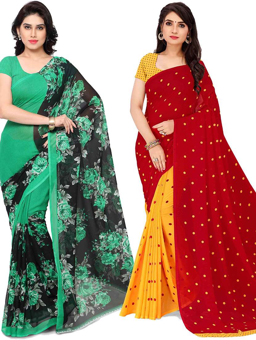 pack of 2 printed casual wear sarees with blouse