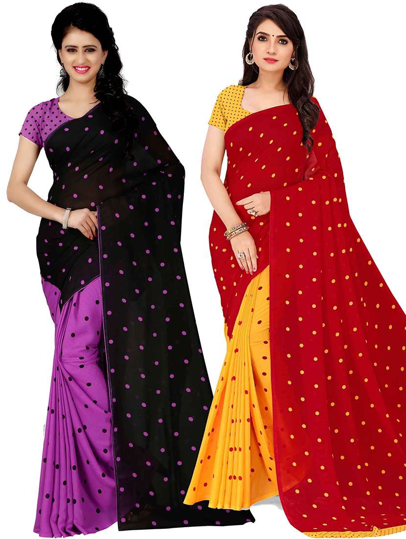 women pack of 2 casual wear combo saree with blouse