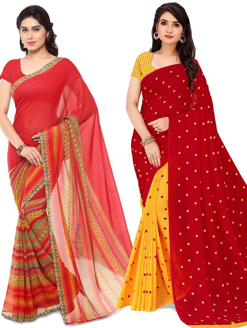 women pack of 2 casual wear combo sarees with blouse