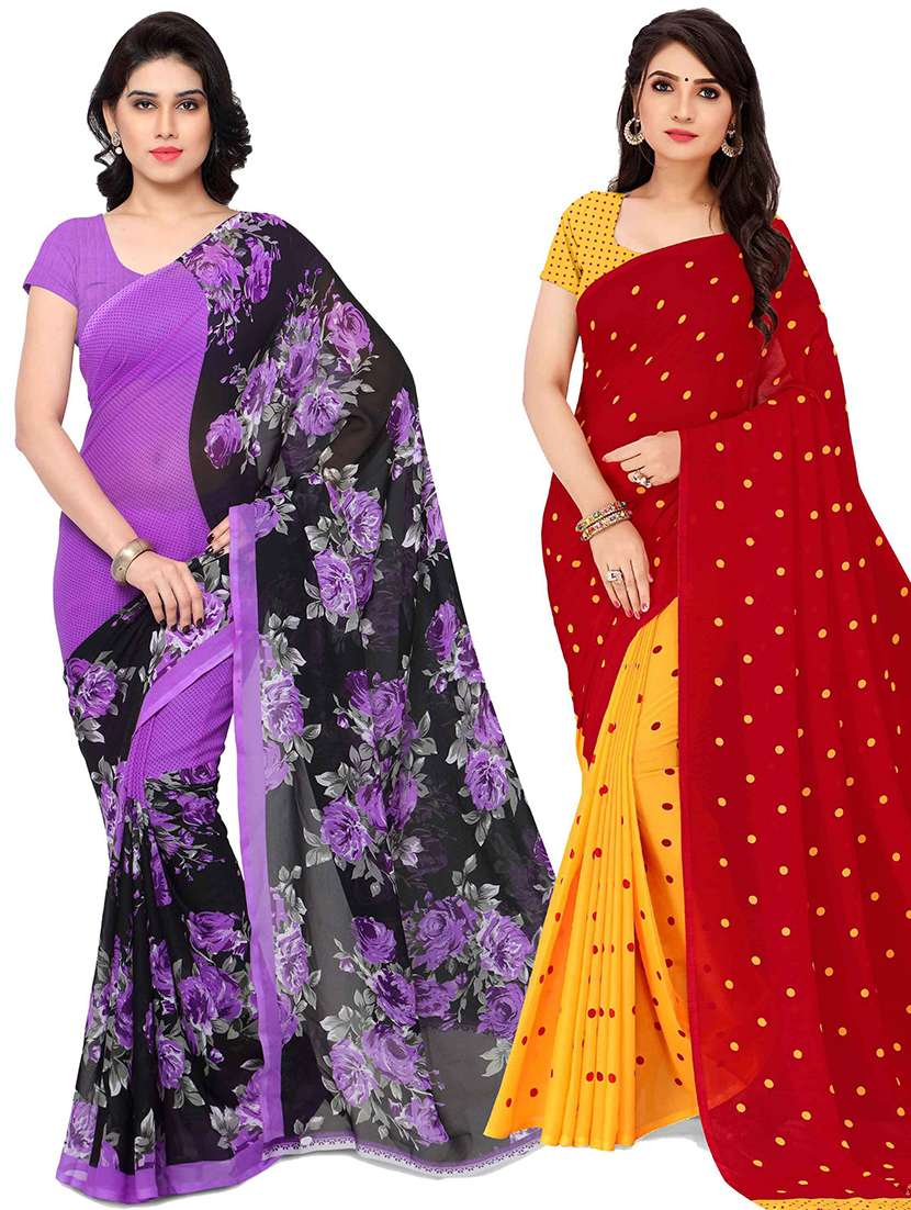 pack of 2 printed casual wear sarees with blouse