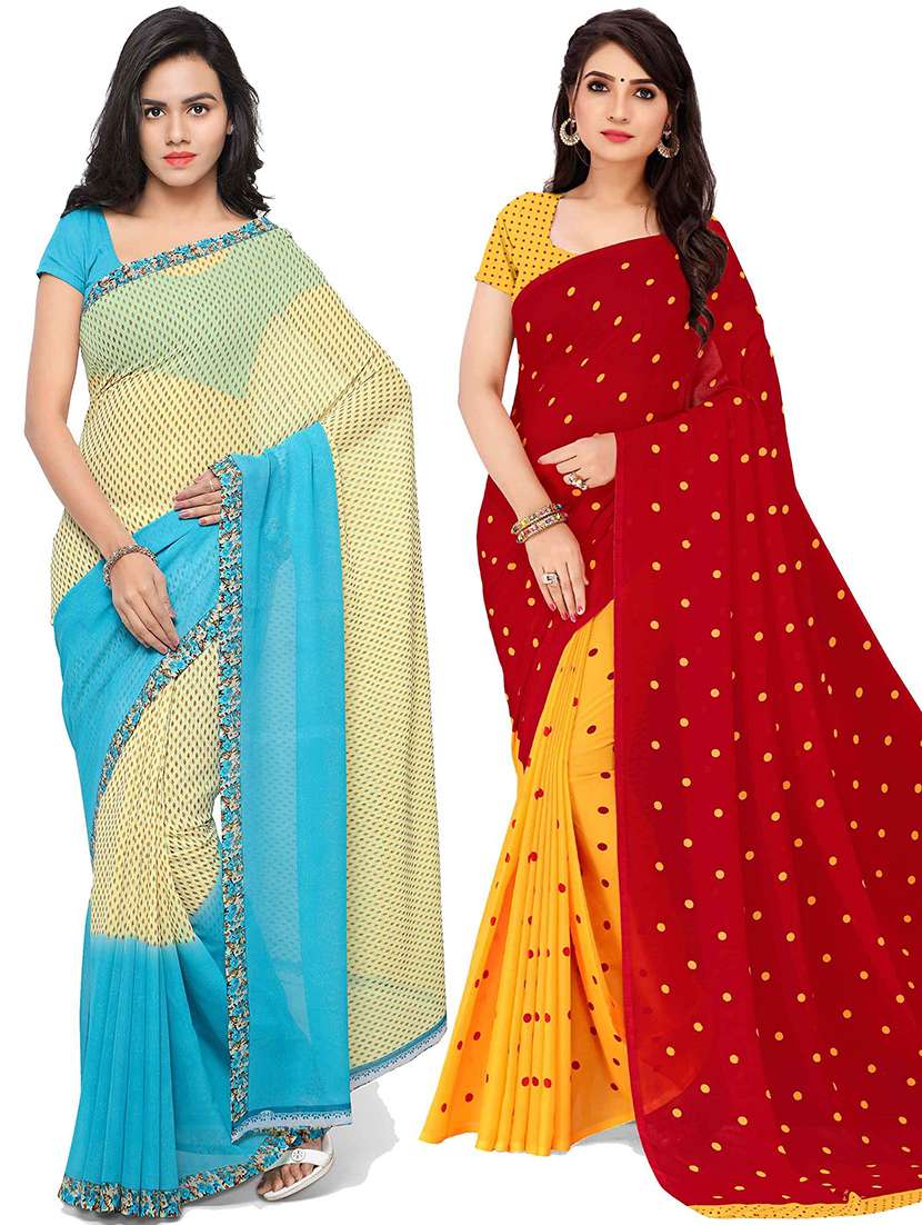 women pack of 2 casual wear combo sarees with blouse