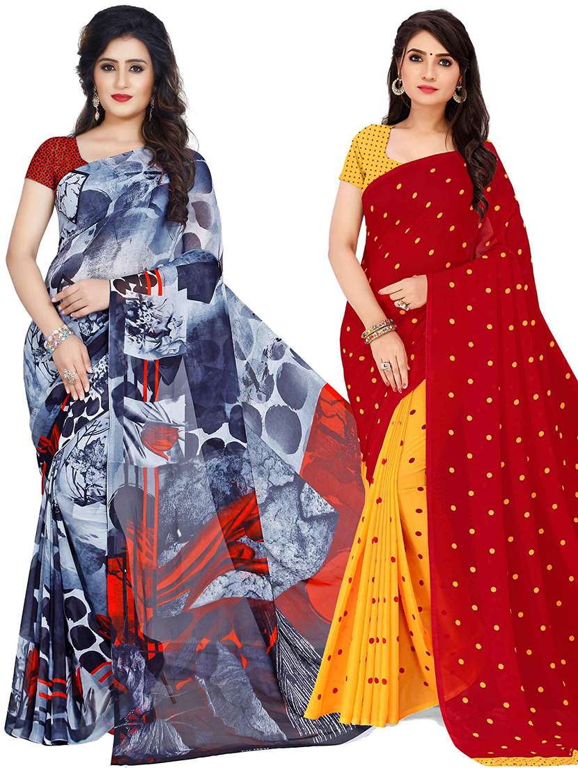 women pack of 2 casual wear combo sarees with blouse