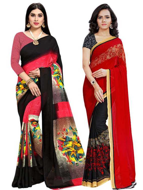 pack of 2 printed casual wear sarees with blouse