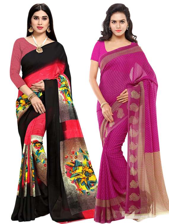 women pack of 2 casual wear combo sarees with blouse