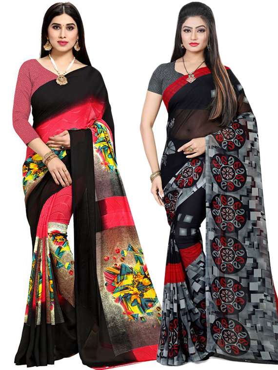 women pack of 2 casual wear combo sarees with blouse