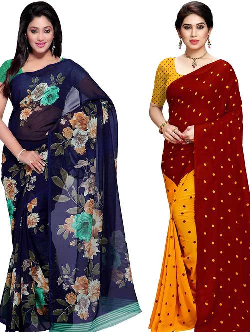 pack of 2 printed casual wear sarees with blouse - 21433129 -  Standard Image - 0