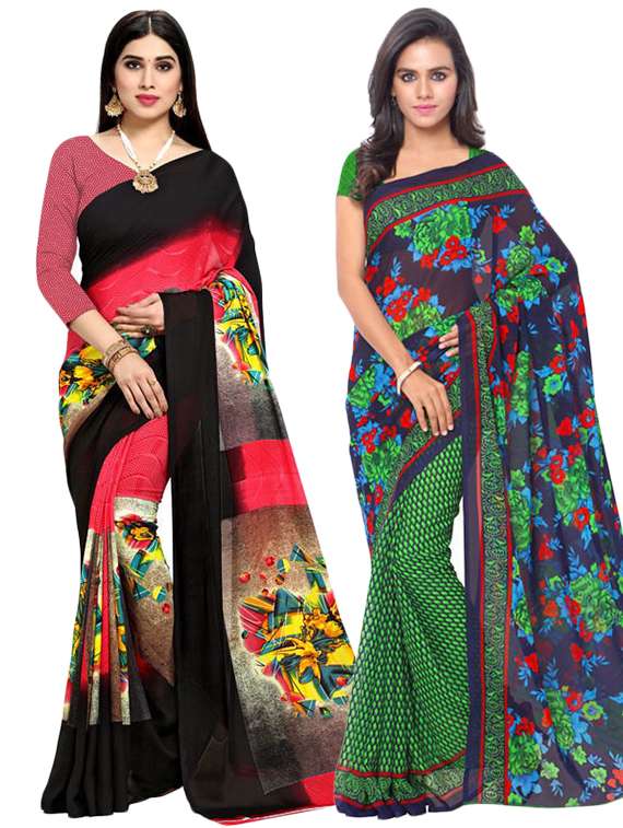 women pack of 2 casual wear combo sarees with blouse