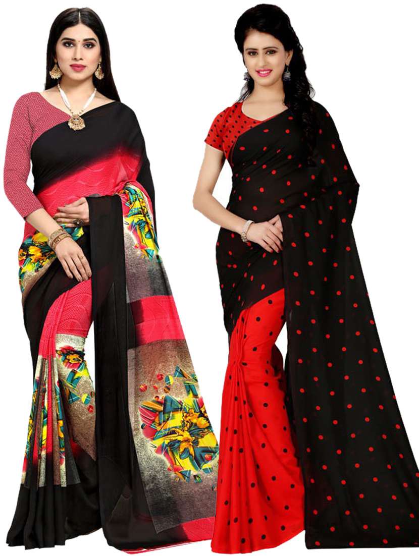 women pack of 2 casual wear combo sarees with blouse