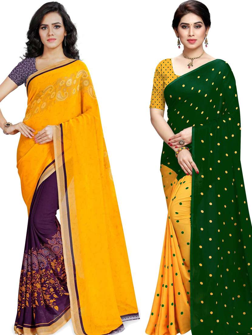 women pack of 2 casual wear combo sarees with blouse