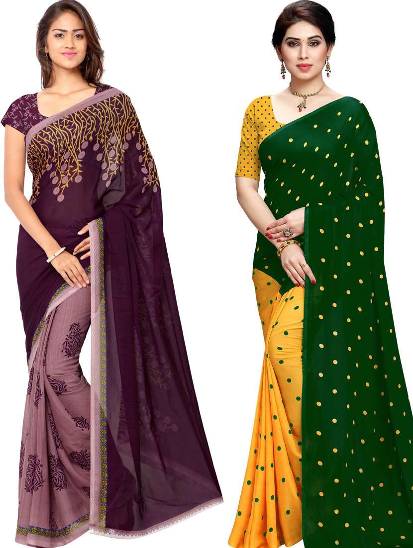 women pack of 2 casual wear combo sarees with blouse