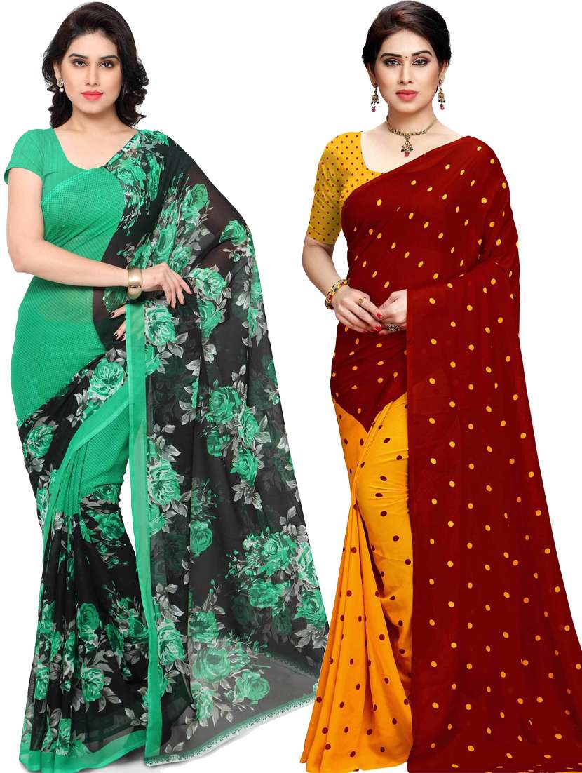 women pack of 2 casual wear combo sarees with blouse