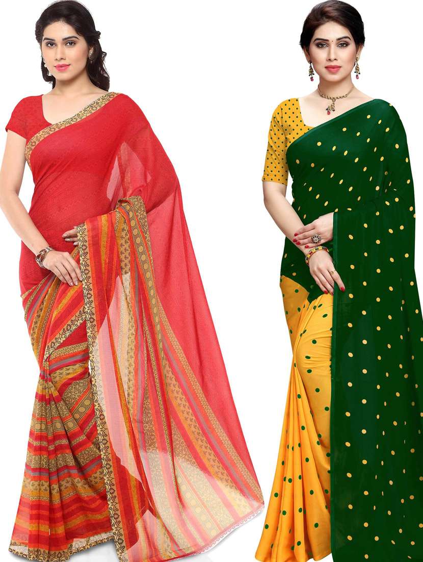 women pack of 2 casual wear combo sarees with blouse