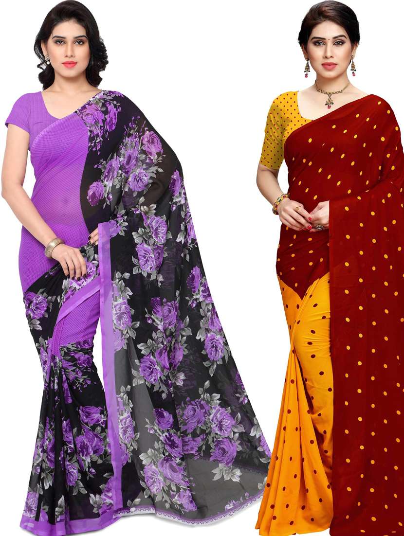women pack of 2 casual wear combo sarees with blouse