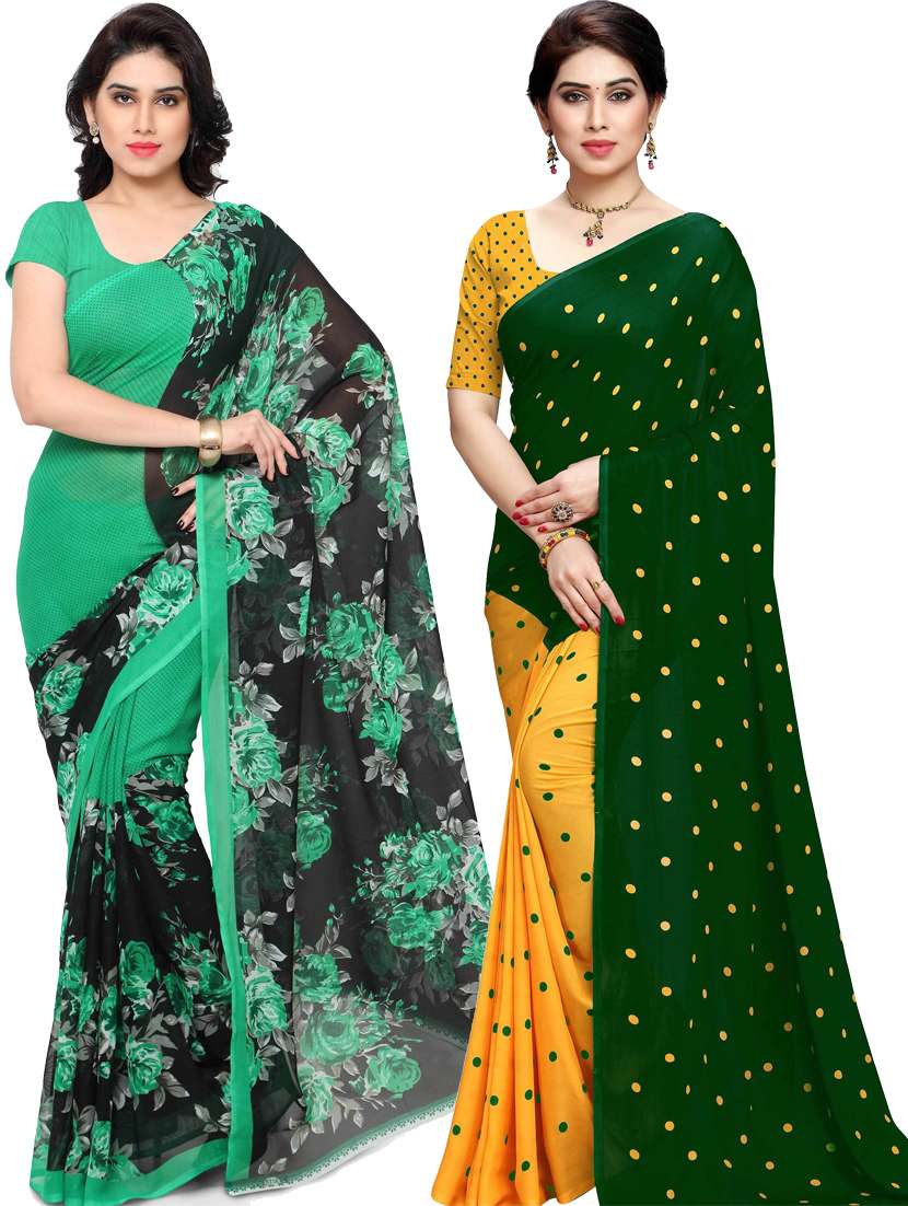 women pack of 2 casual wear combo sarees with blouse