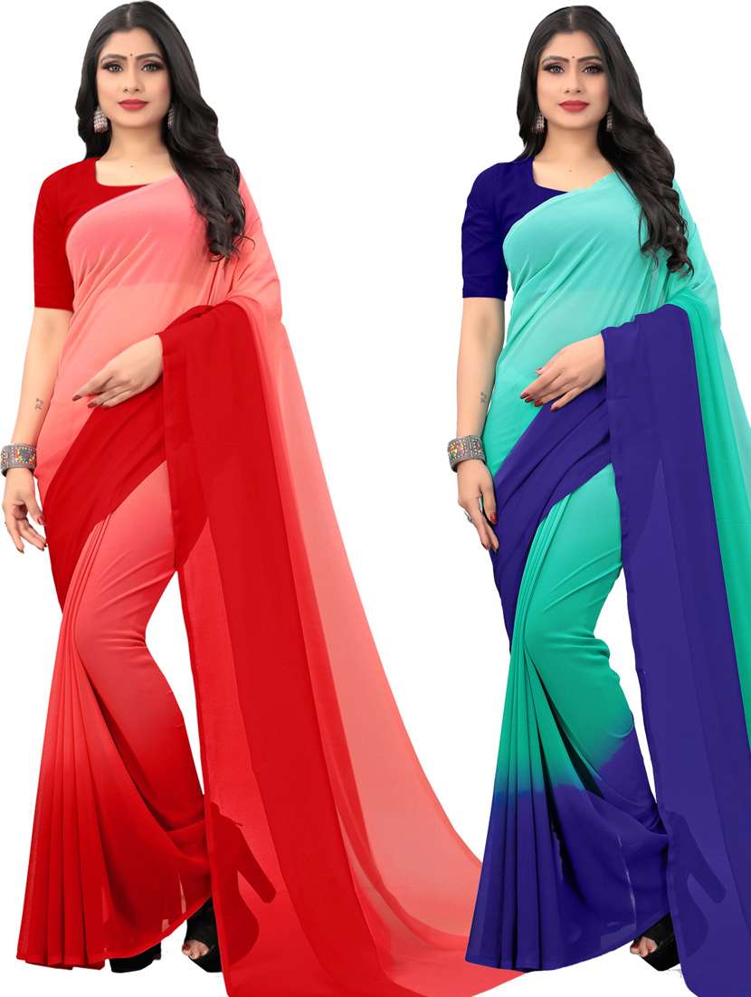 women pack of 2 casual wear combo sarees with blouse